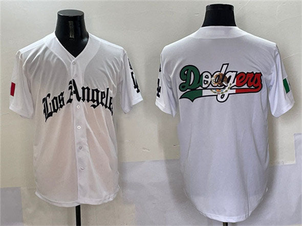 Los Angeles Dodgers Team Big Logo White Mexico 2025 LA Gothic Style With Fernando Patch Vapor Premier Limited Stitched Baseball Jersey