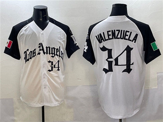 Los Angeles Dodgers #34 Fernando Valenzuela White Black Mexico 2025 LA Gothic Style With Fernando Patch Vapor Premier Limited Stitched Baseball Jersey