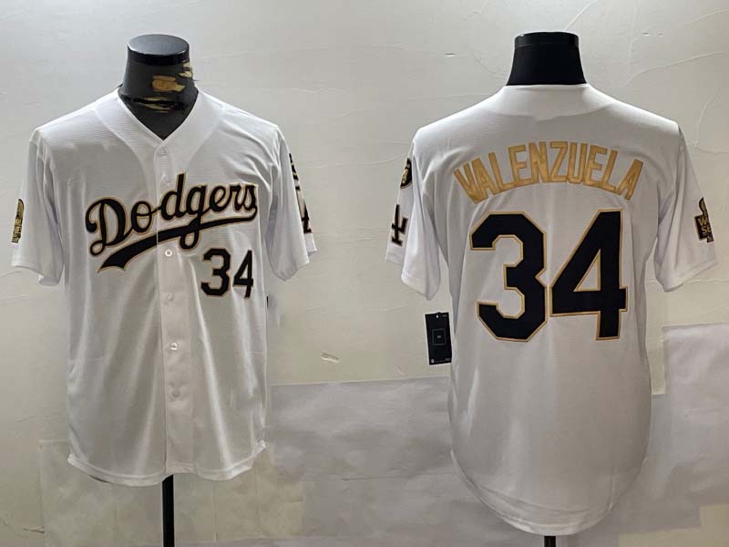 Los Angeles Dodgers #34 Toro Valenzuela White Gold 2024 World Series With Fernando Memorial Patch Limited Stitched Baseball Jerseys