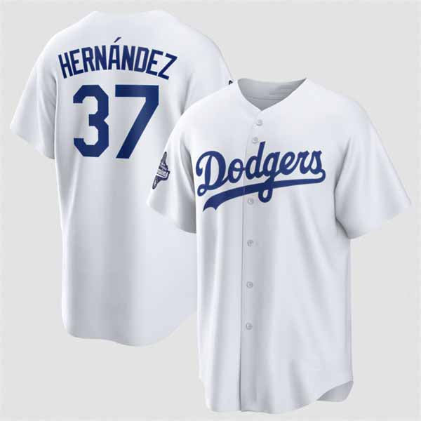 Los Angeles Dodgers #37 Teoscar Hern¡§¡éndez White 2025 World Series Champions Stitched Baseball Jersey