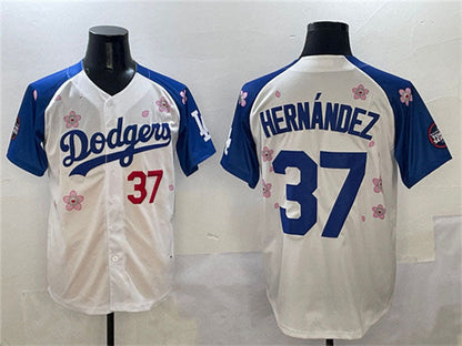 Los Angeles Dodgers #37 Teoscar Hernandez White Royal 2025 Tokyo Series Limited Stitched Baseball Jersey