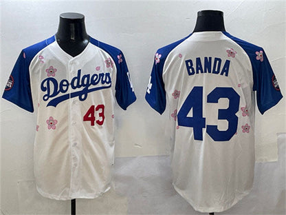 Los Angeles Dodgers #43 Anthony Banda White Royal 2025 Tokyo Series Limited Stitched Baseball Jersey