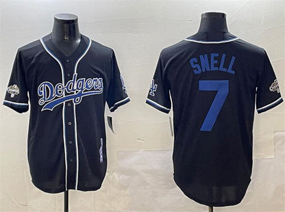 Los Angeles Dodgers #7 Blake Snell Black 2024 World Series Champions Cool Base Stitched Baseball Jersey