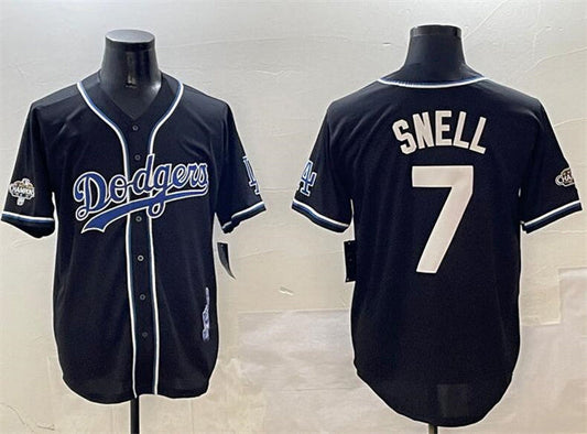 Los Angeles Dodgers #7 Blake Snell Black 2024 World Series Champions Cool Base Stitched Baseball Jersey