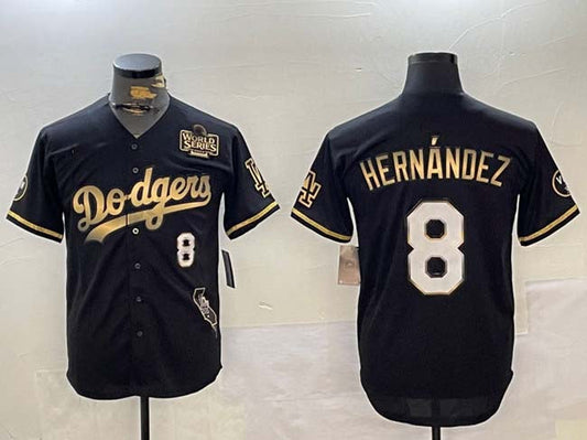Los Angeles Dodgers #8 Enrique Hern¨¢ndez Black Gold 2024 World Series With Vin & California Patch Vapor Premier Limited Stitched Baseball Jersey