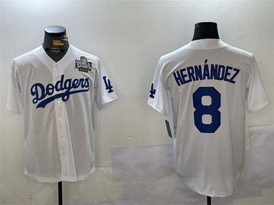 Los Angeles Dodgers #8 Enrique Hern¨¢ndez White 2024 World Series Cool Base Stitched Baseball Jersey
