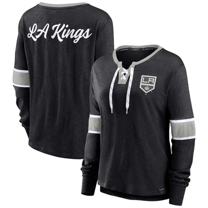 LA.Kings Fanatics Branded Effervescent Exclusive Lace-Up Long Sleeve T-Shirt Black Stitched American Hockey Jerseys CustomName