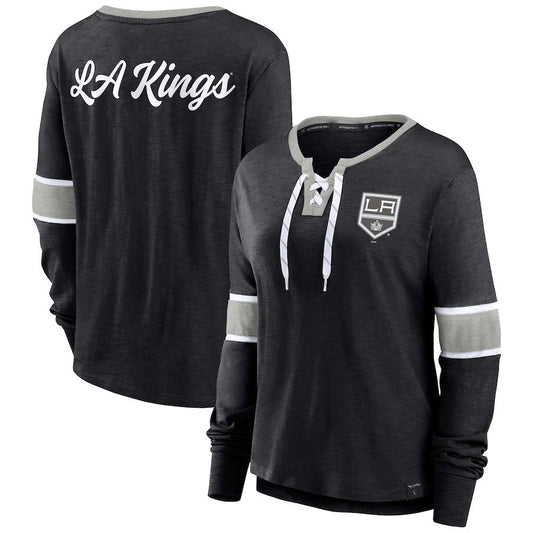 LA.Kings Fanatics Branded Effervescent Exclusive Lace-Up Long Sleeve T-Shirt Black Stitched American Hockey Jerseys CustomName
