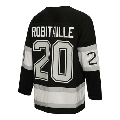 LA.Kings #20 Luc Robitaille Mitchell & Ness Alternate Captain Patch 1992-93 Blue Line Player Jersey - Black Stitched American Hockey Jerseys CustomName