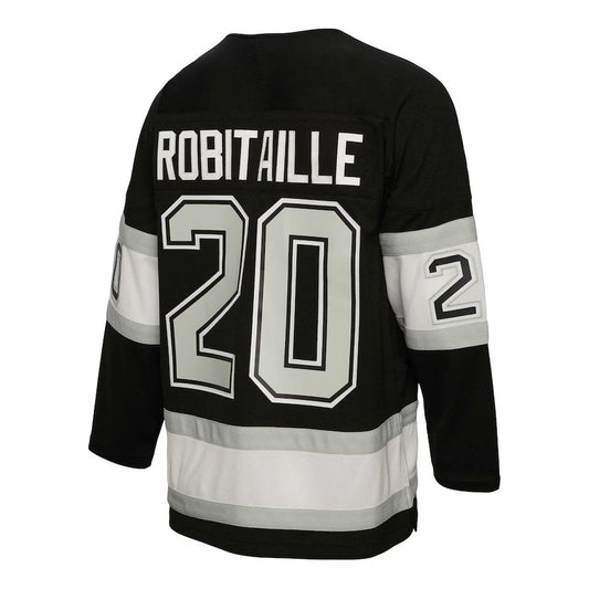 LA.Kings #20 Luc Robitaille Mitchell & Ness Alternate Captain Patch 1992-93 Blue Line Player Jersey - Black Stitched American Hockey Jerseys CustomName