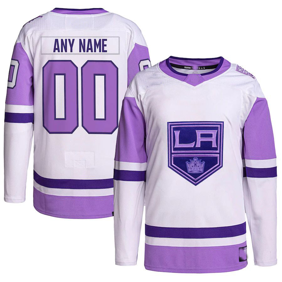 Custom LA.Kings Hockey Fights Cancer Primegreen Authentic Jersey White Purple Stitched American Hockey Jerseys CustomName