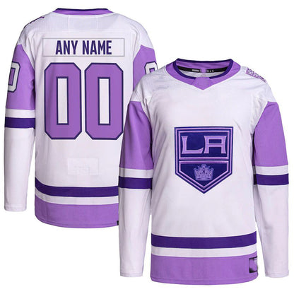 Custom LA.Kings Hockey Fights Cancer Primegreen Authentic Jersey White Purple Stitched American Hockey Jerseys CustomName
