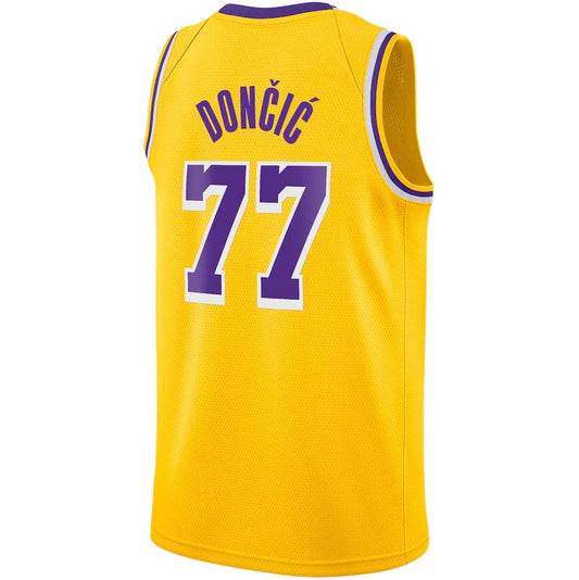 LA.Lakers #77 Luka Don?i? Icon Edition Swingman Jersey - Gold Stitched American Basketball Jersey