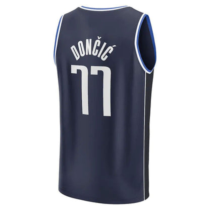 D.Mavericks #77 Luka Doncic Fanatics Branded 2022-23 Fast Break Player Jersey Statement Edition  Navy Stitched American Basketball Jersey