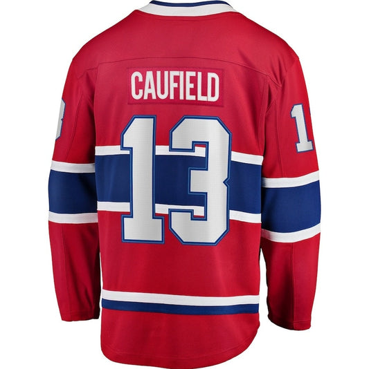 M.Canadiens #13 Cole Caufield Fanatics Home Premier Breakaway Player Jersey - Red Stitched American Hockey Jerseys CustomName