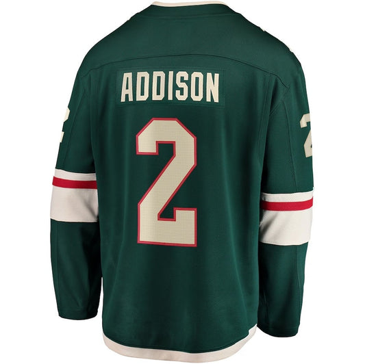 M.Wild #2 Calen Addison Fanatics Home Breakaway Player Jersey - Green Stitched American Hockey Jerseys CustomName