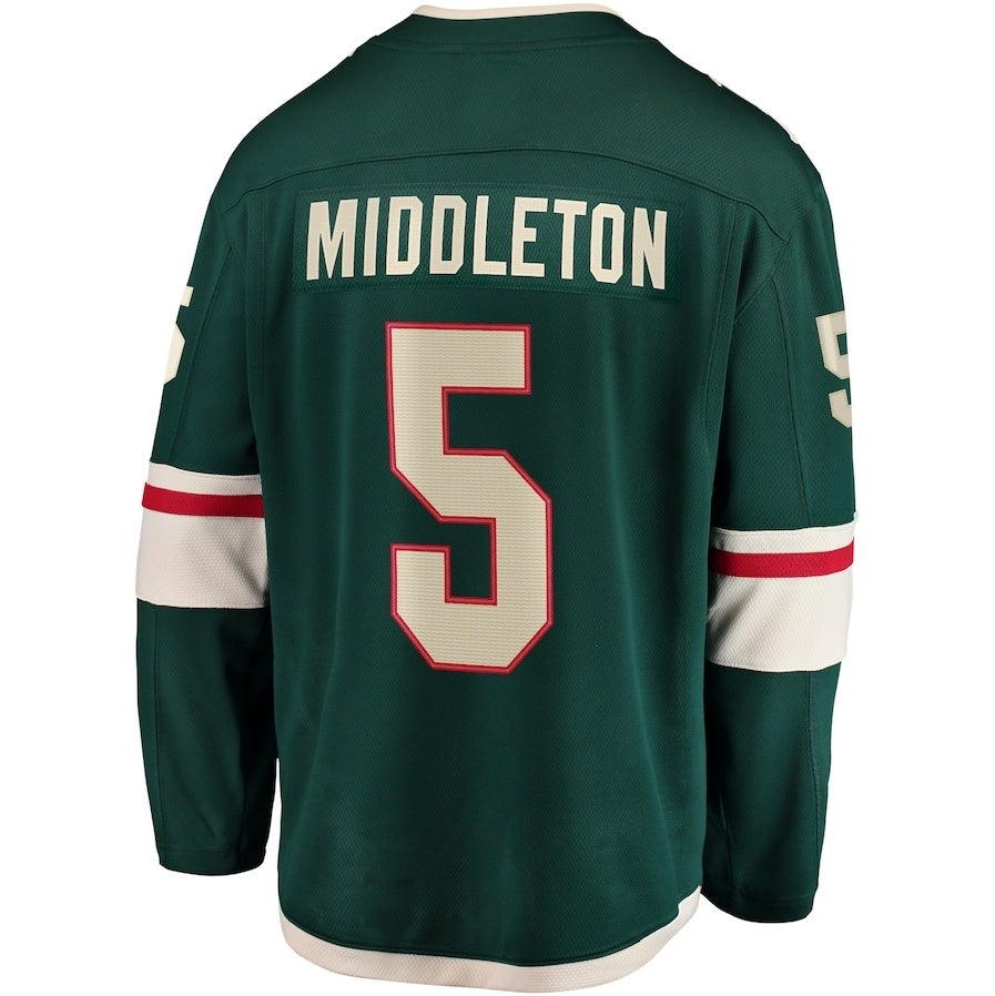 M.Wild #5 Jake Middleton Fanatics Home Breakaway Player Jersey - Green Stitched American Hockey Jerseys CustomName