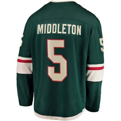 M.Wild #5 Jake Middleton Fanatics Home Breakaway Player Jersey - Green Stitched American Hockey Jerseys CustomName
