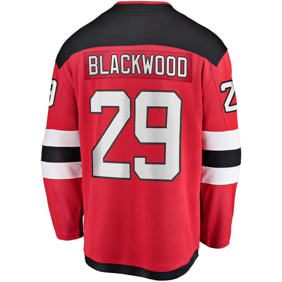 NJ.Devils #29 Mackenzie Blackwood Fanatics Branded Home Breakaway Jersey  Red Stitched American Hockey Jerseys CustomName