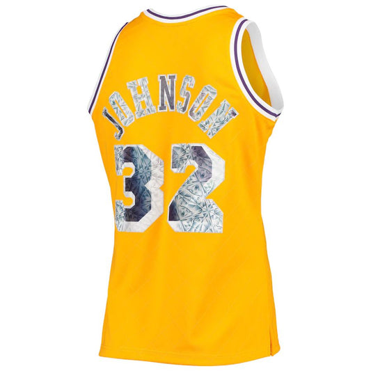 LA.Lakers #32 Magic Johnson Mitchell & Ness 1996-97 Hardwood Classics 75th Anniversary Diamond Swingman Jersey  Gold Stitched American Basketball Jersey