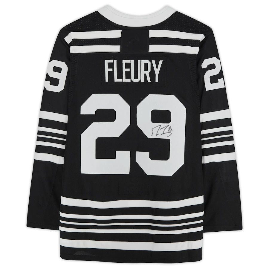 C.Blackhawks #29 Marc-Andre Fleury Fanatics Authentic Autographed Black Authentic Jersey Black Stitched American Hockey Jerseys CustomName
