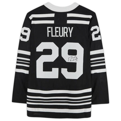 C.Blackhawks #29 Marc-Andre Fleury Fanatics Authentic Autographed Black Authentic Jersey Black Stitched American Hockey Jerseys CustomName