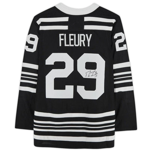 C.Blackhawks #29 Marc-Andre Fleury Fanatics Authentic Autographed Black Authentic Jersey Black Stitched American Hockey Jerseys CustomName