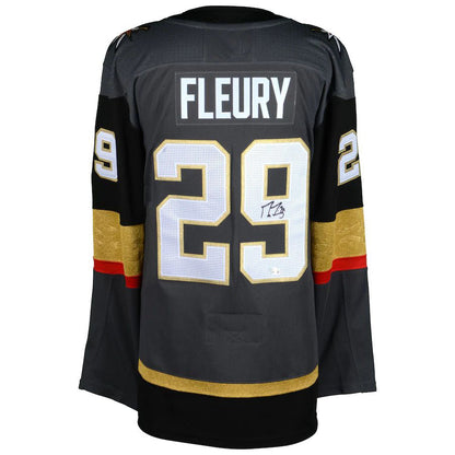 V.Golden Knights #29 Marc-Andre Fleury Fanatics Authentic Autographed Black Gray Stitched American Hockey Jerseys CustomName