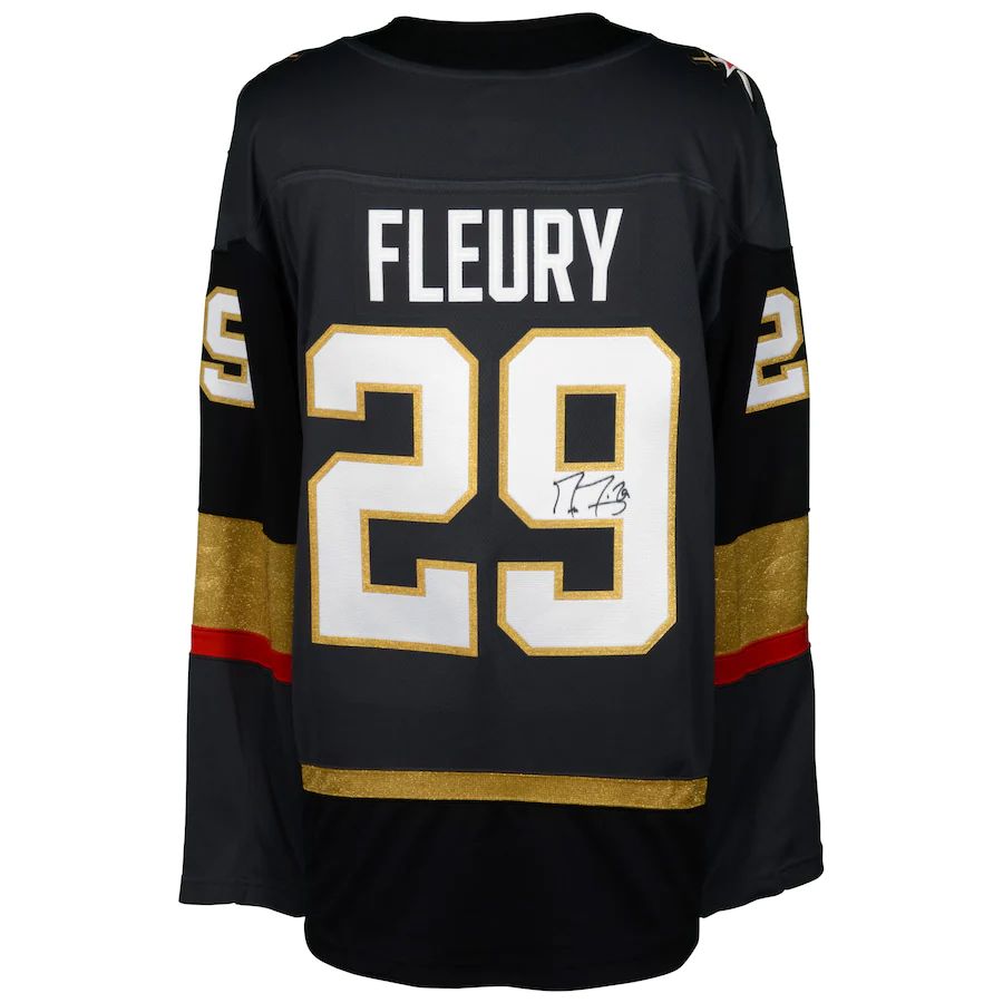 V.Golden Knights #29 Marc-Andre Fleury Fanatics Authentic Autographed Black Breakaway Jersey Stitched American Hockey Jerseys CustomName