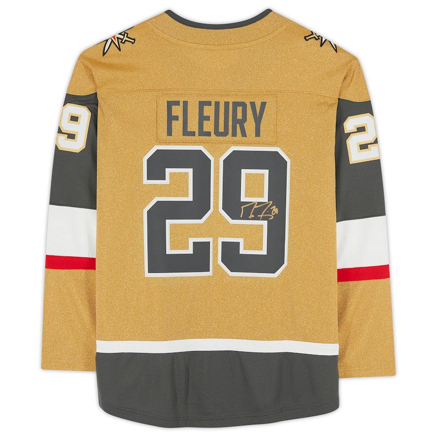 V.Golden Knights #29 Marc-Andre Fleury Fanatics Authentic Autographed Gold Alternate Breakaway Jersey Stitched American Hockey Jerseys CustomName