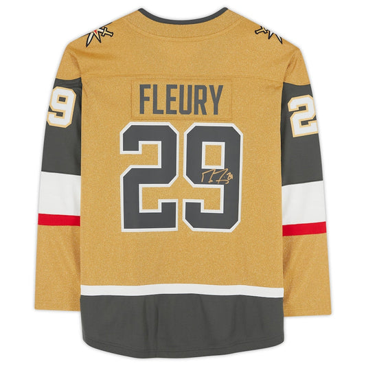V.Golden Knights #29 Marc-Andre Fleury Fanatics Authentic Autographed Gold Alternate Breakaway Jersey Stitched American Hockey Jerseys CustomName