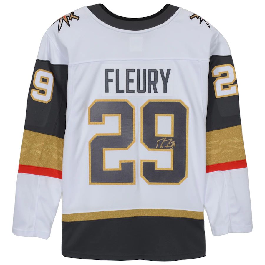 V.Golden Knights #29 Marc-Andre Fleury Fanatics Authentic Autographed Breakaway Jersey White Stitched American Hockey Jerseys CustomName