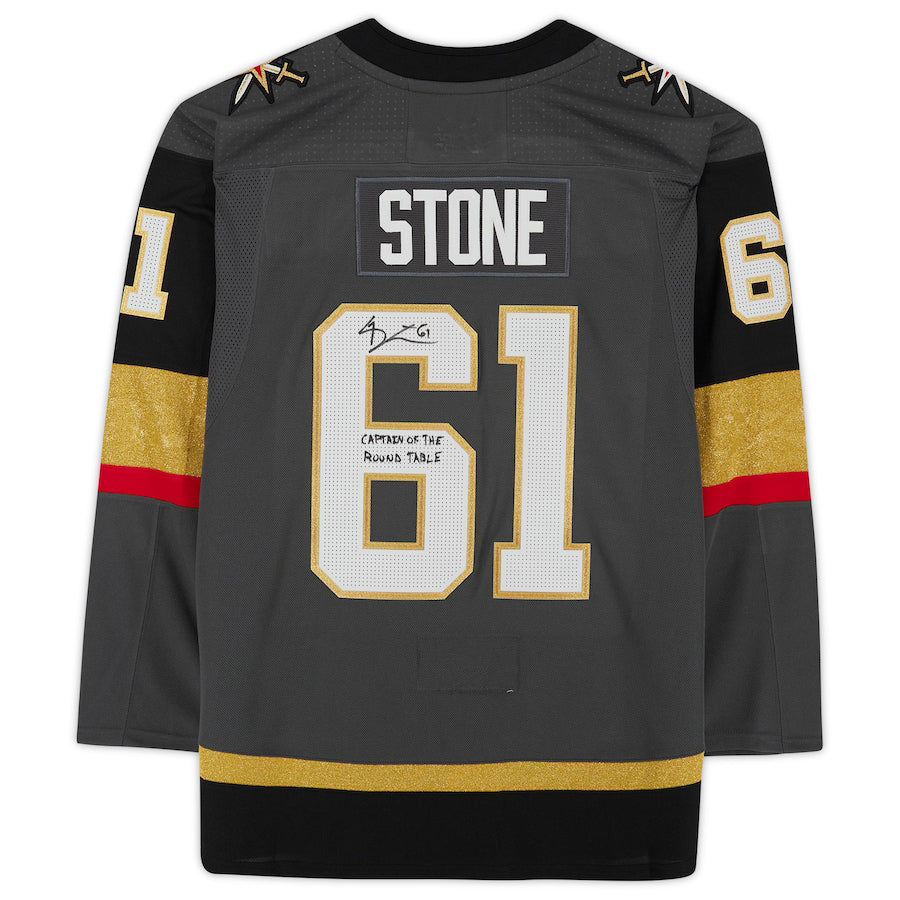 V.Golden Knights #61 Mark Stone Fanatics Authentic Autographed with Captain Of The Round Table Inscription  Limited Edition of 61 Gray Alternate Jersey Hockey Jerseys CustomName