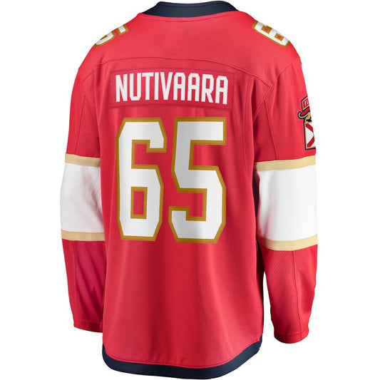 F.Panthers #65 Markus Nutivaara Fanatics Branded Home Breakaway Player Jersey Red Stitched American Hockey Jerseys CustomName