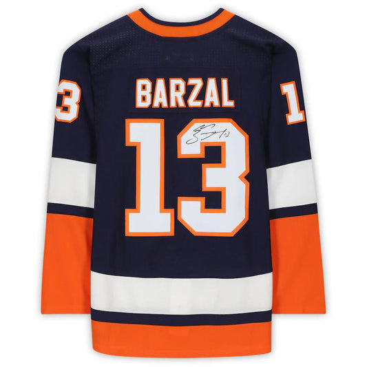NY.Islanders #13 Mathew Barzal Fanatics Authentic Autographed 2020-21 Reverse Retro Nary Stitched American Hockey Jerseys CustomName
