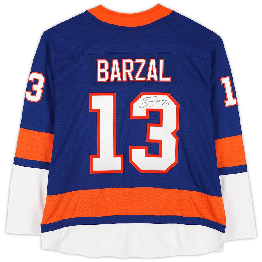 NY.Islanders #13 Mathew Barzal Fanatics Authentic Autographed Breakaway Jersey Royal Stitched American Hockey Jerseys CustomName