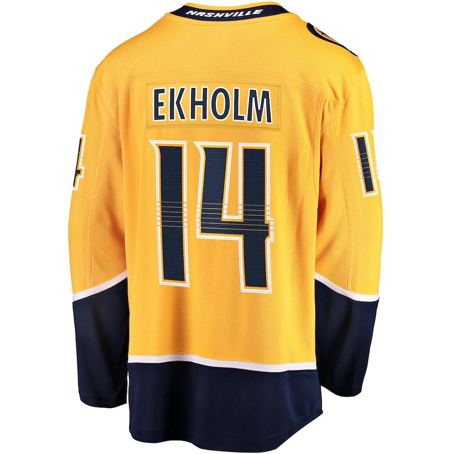 N.Predators #14 Mattias Ekholm Fanatics Branded Home Breakaway Jersey Gold Stitched American Hockey Jerseys CustomName