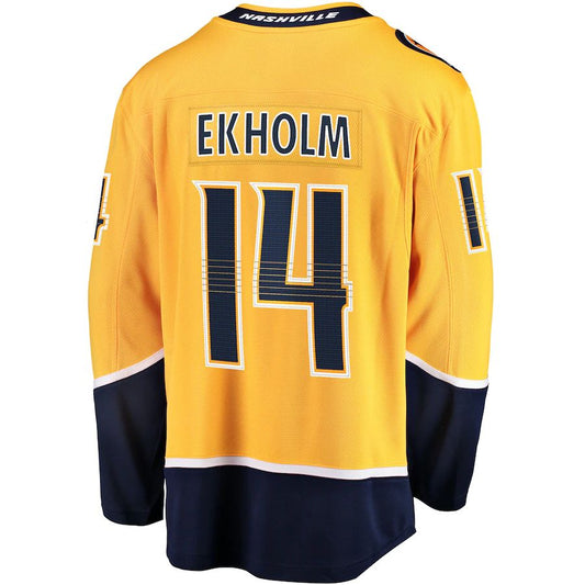 N.Predators #14 Mattias Ekholm Fanatics Branded Home Breakaway Jersey Gold Stitched American Hockey Jerseys CustomName