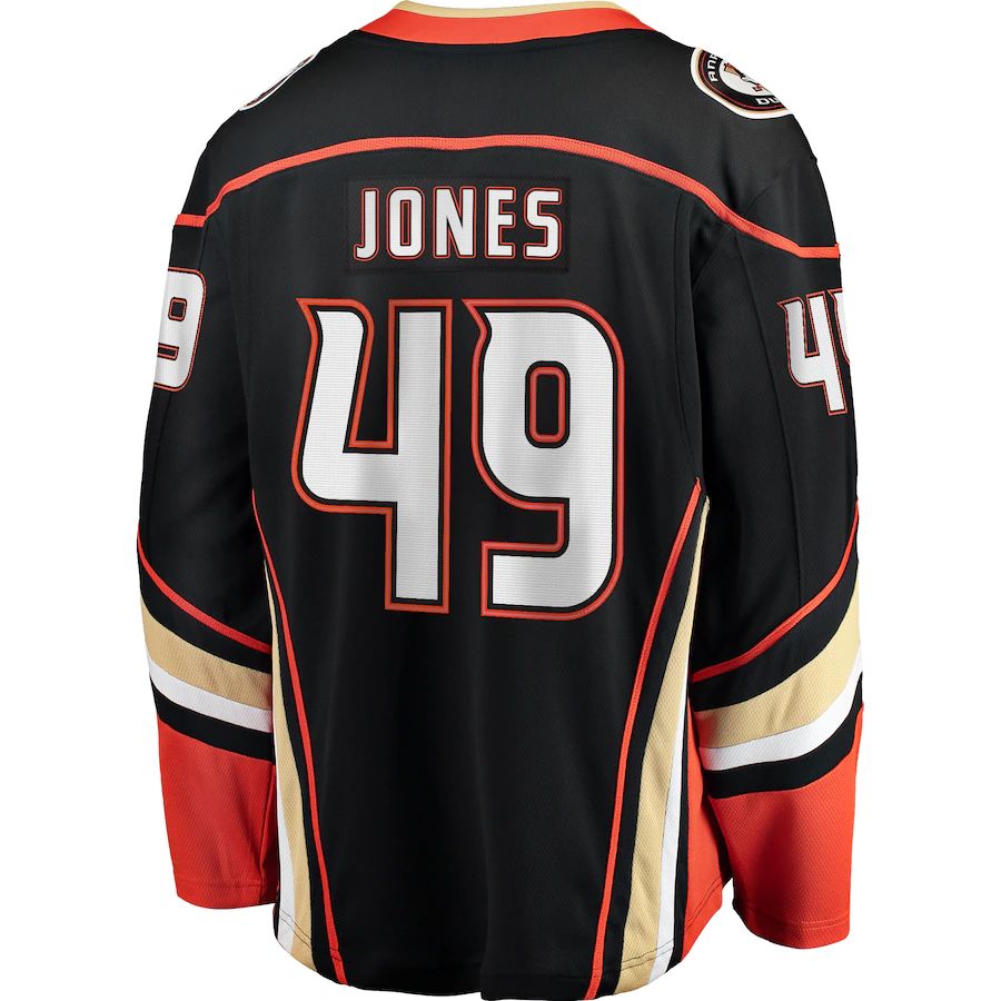 A.Ducks #49 Max Jones Fanatics Branded Breakaway Player Jersey Black Stitched American Hockey Jerseys CustomName