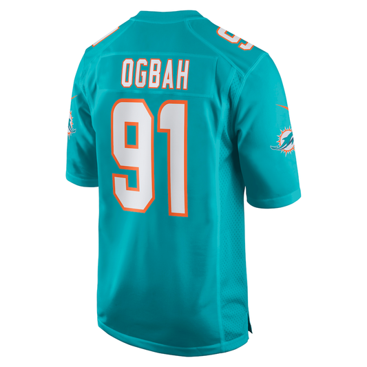 M.Dolphins #91 Emmanuel Ogbah Aqua Game Jersey Stitched American Football Jerseys