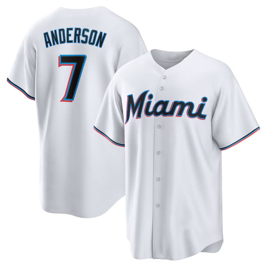 Miami Marlins #7 Tim Anderson Home Replica Player Jersey - White Stitched Baseball Jersey