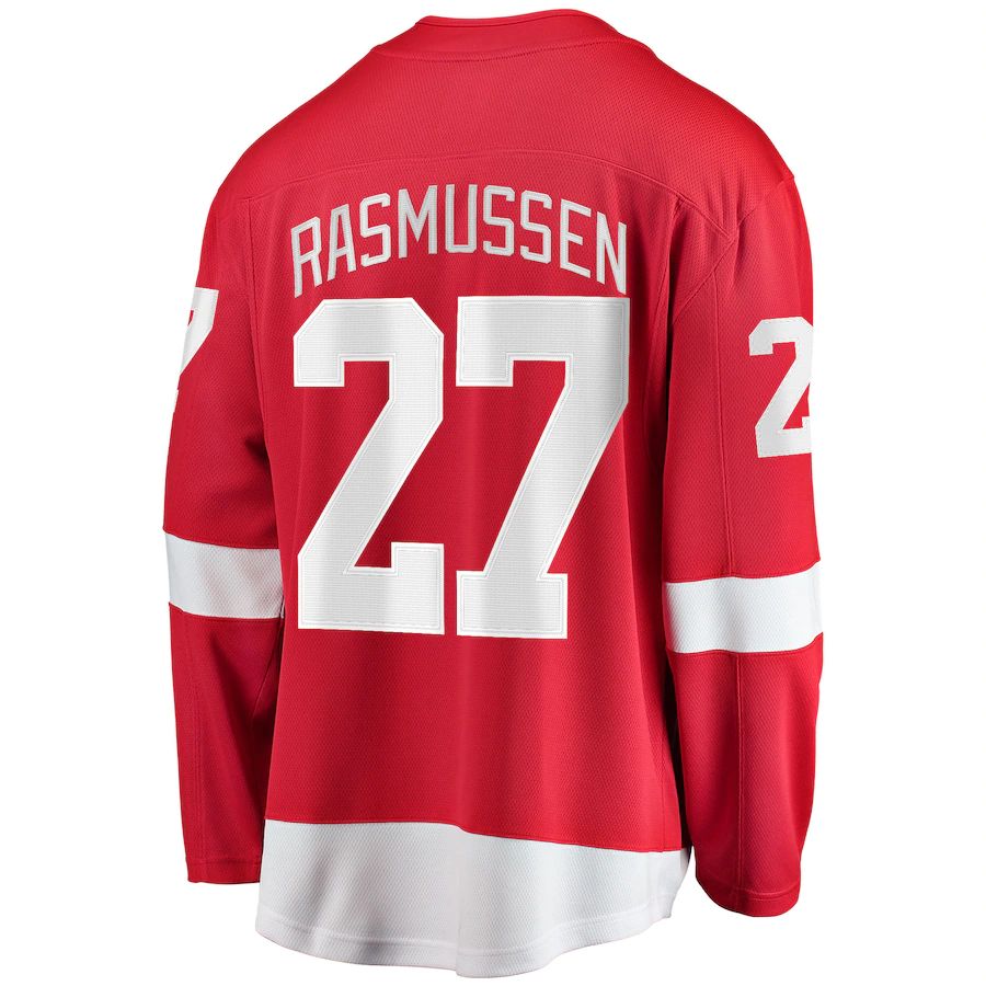 D.Red Wings #27 Michael Rasmussen Fanatics Branded Home Breakaway Player Jersey Red Stitched American Hockey Jerseys CustomName
