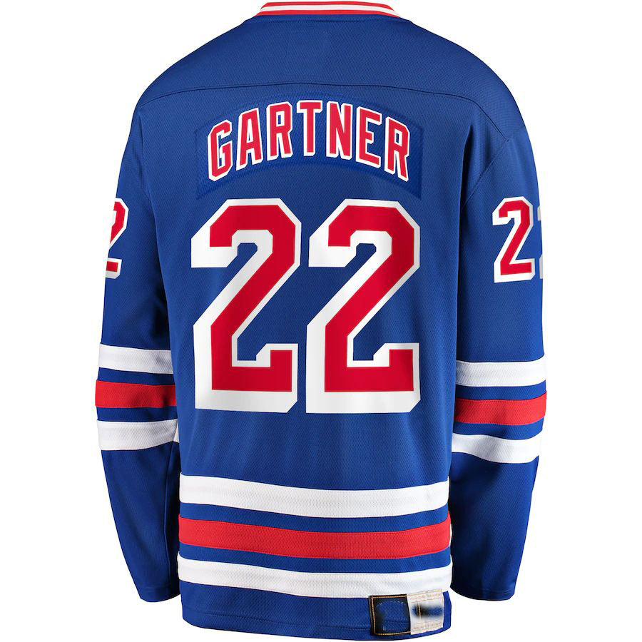 NY.Rangers #22 Mike Gartner Fanatics Branded Premier Breakaway Retired Player Jersey Blue Stitched American Hockey Jerseys CustomName