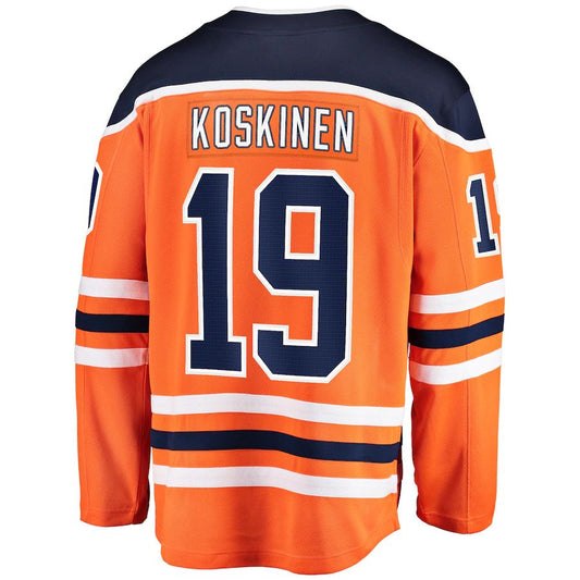 E.Oilers #19 Mikko Koskinen Fanatics Branded Breakaway Team Color Player Jersey Orange Stitched American Hockey Jerseys CustomName