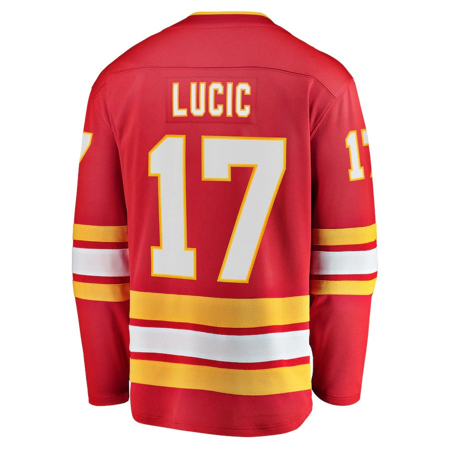 C.Flames #17 Milan Lucic Fanatics Branded Home Breakaway Player Jersey Red Stitched American Hockey Jerseys CustomName