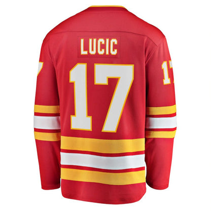 C.Flames #17 Milan Lucic Fanatics Branded Home Breakaway Player Jersey Red Stitched American Hockey Jerseys CustomName