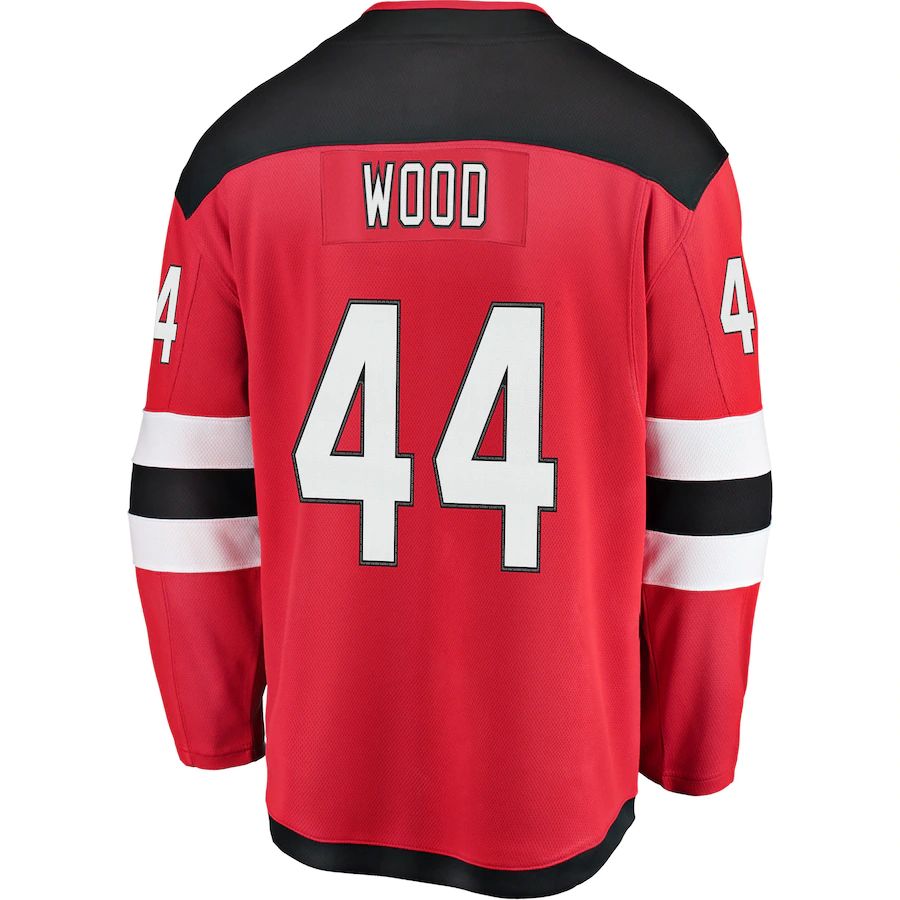 NJ.Devils #44 Miles Wood Fanatics Branded Home Breakaway Player Jersey  Red Stitched American Hockey Jerseys CustomName