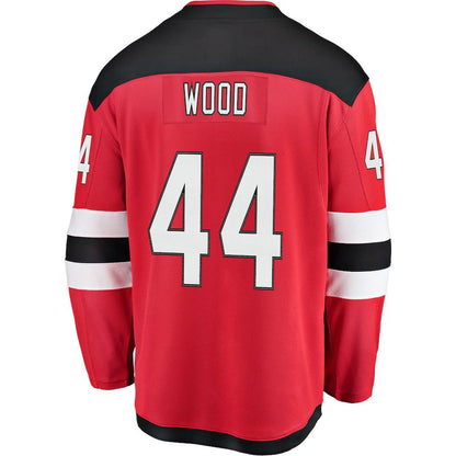 NJ.Devils #44 Miles Wood Fanatics Branded Home Breakaway Player Jersey  Red Stitched American Hockey Jerseys CustomName
