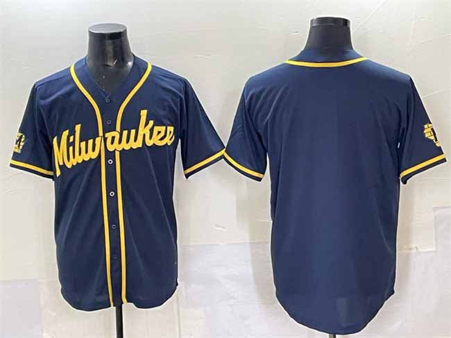 Milwaukee Brewers Blank Navy 2025 With Patch Stitched Baseball Jersey