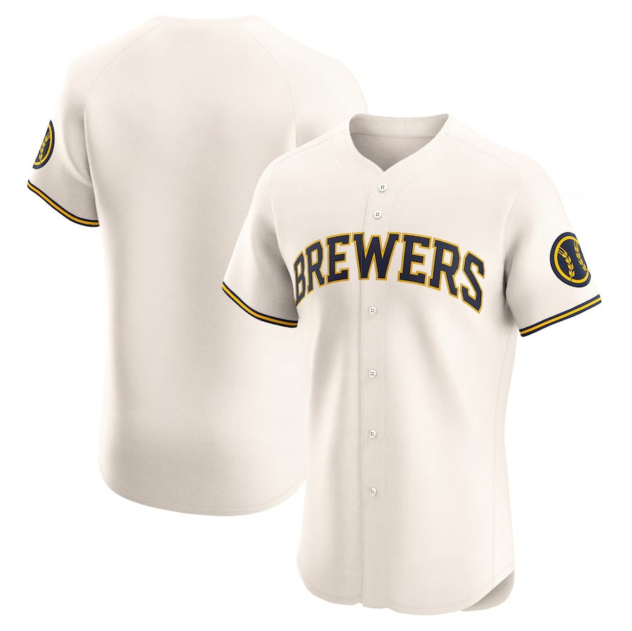 Milwaukee Brewers Home Elite Jersey - Cream Stitched Baseball Jersey